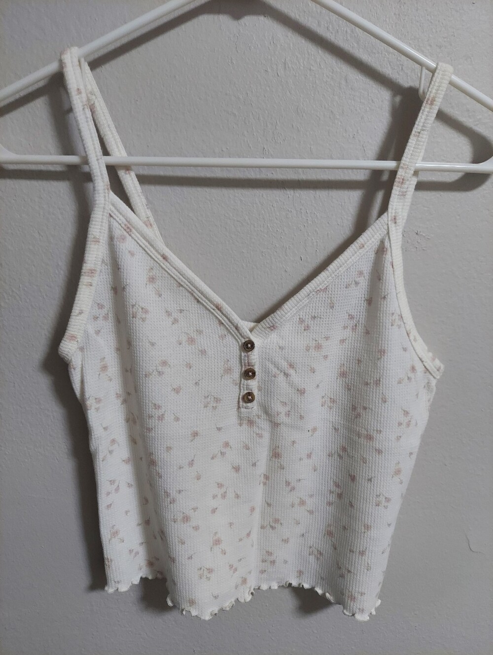 American Eagle Outfitters White Ribbed Floral Button-Front Cami